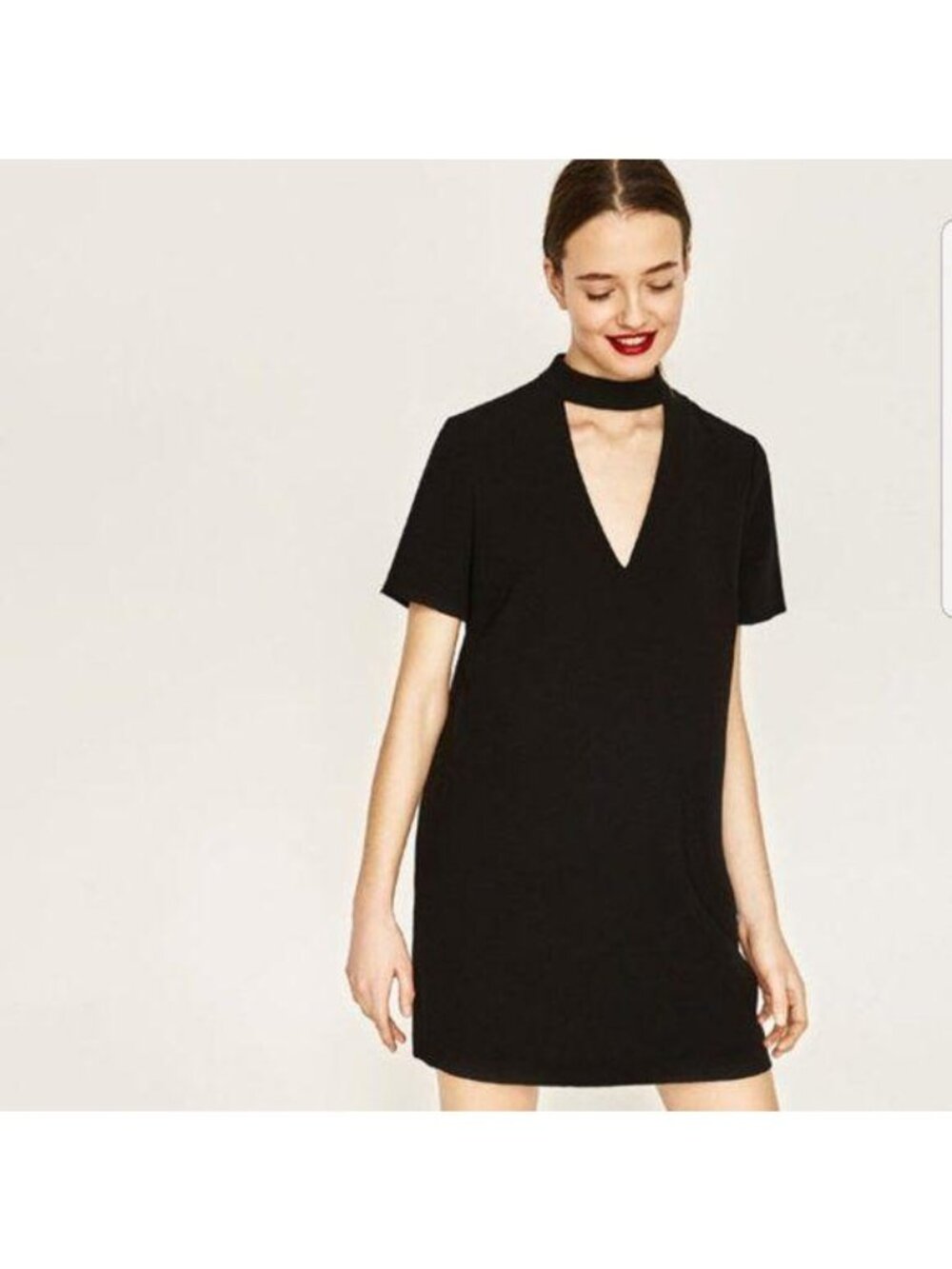 Zara Choker V Neck Plunge Shift Mini Dress Frock